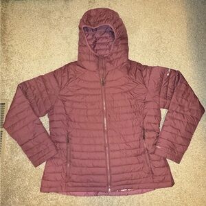 Columbia Women's Maroon Hooded Packable Puffer Jacket
